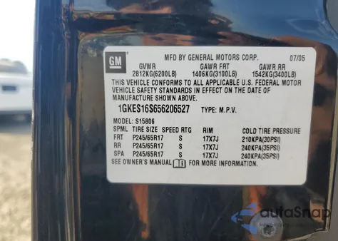 2005 GMC Envoy Xl z USA, uszkodzony, nr VIN 1GKES16S656206527